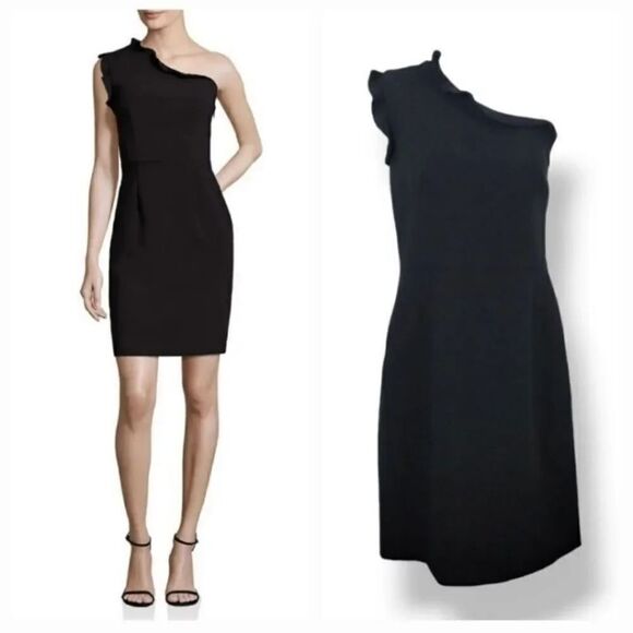 Black Halo Pravella Ruffled One-Shoulder Sheath Dress in Black Size 6 - Picture 11 of 12